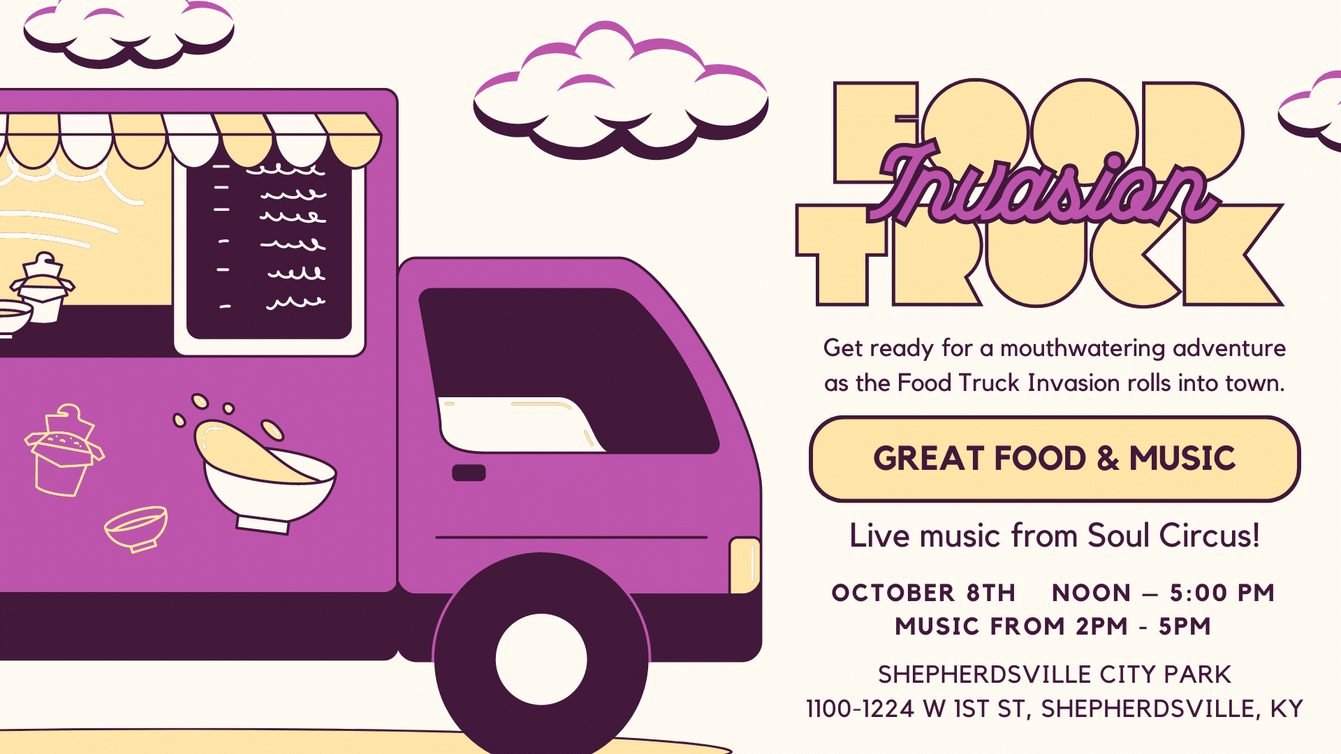 Graphic with information about upcoming Food Truck Invasion