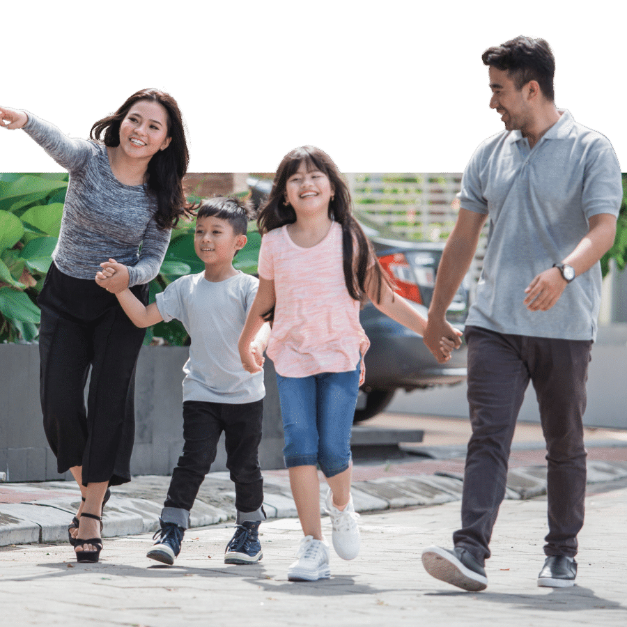 Family Walking Down Street