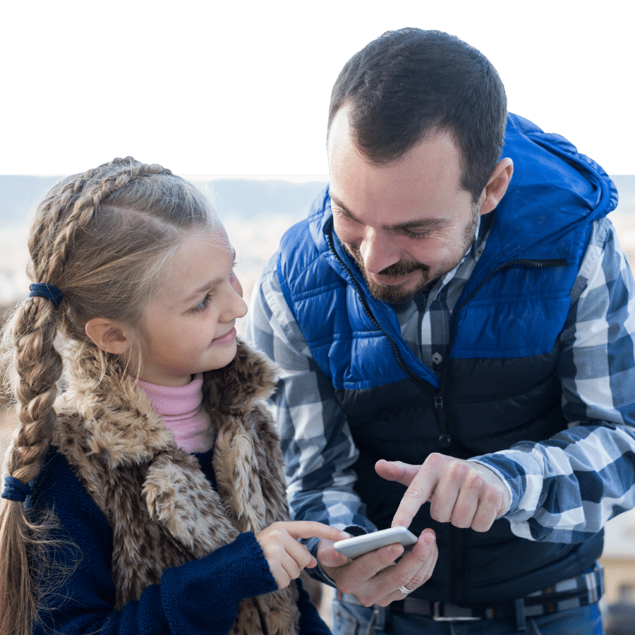 Dad and Daughter looking a guide