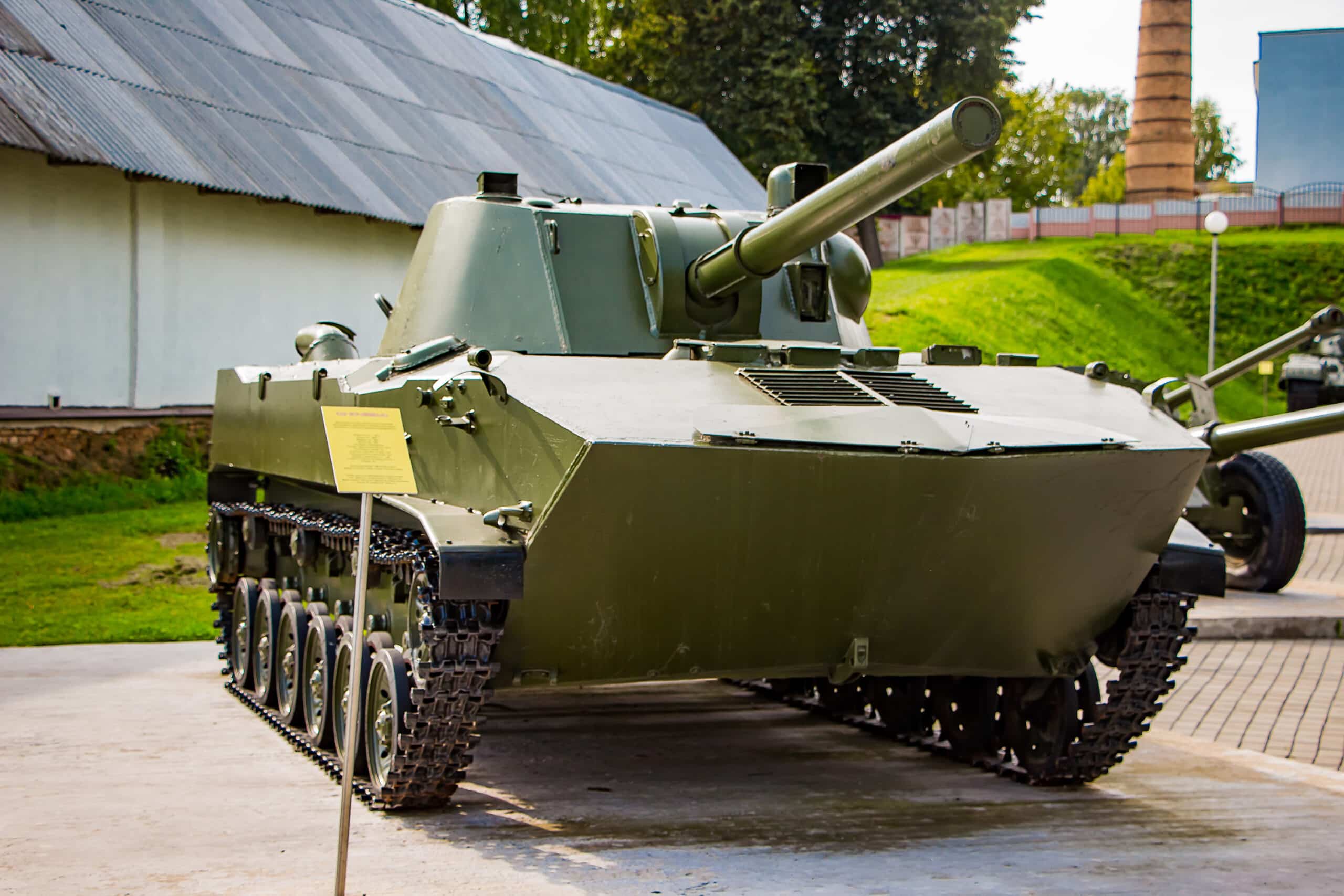 Exhibition of arms under the open sky, tank of the second world war. Memorial complex in Nesvizh, Belarus.