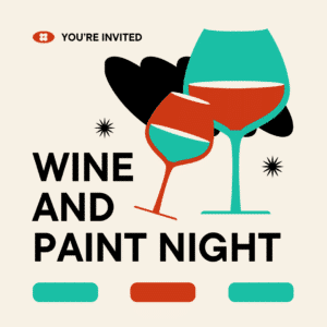 Beige and Tosca Illustrated Wine and Paint Night Virtual Invitation Square